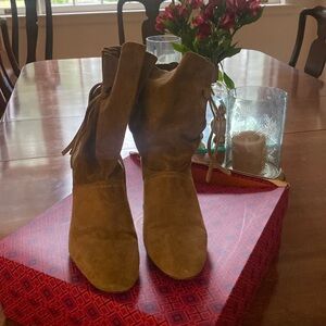 Wonderful suede booties from Tory Burch!  Box and shoe bag included.